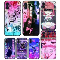 sad anime aesthetic senpai for apple iphone 13 12 11 mini 8 7 6s 6 xs xr x 5 5s se 2020 pro max plus black soft phone case