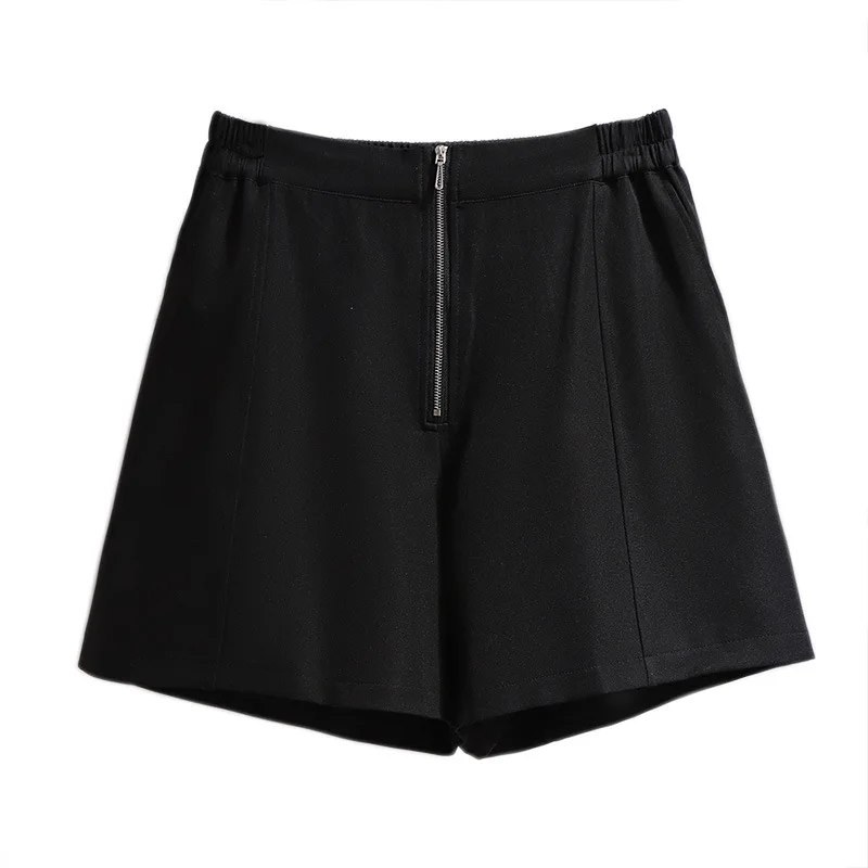 

Waist 148cm 2021 summer Korea style plus size shorts for women large loose casual elastic waist zipper shorts black 4XL 5XL 6XL