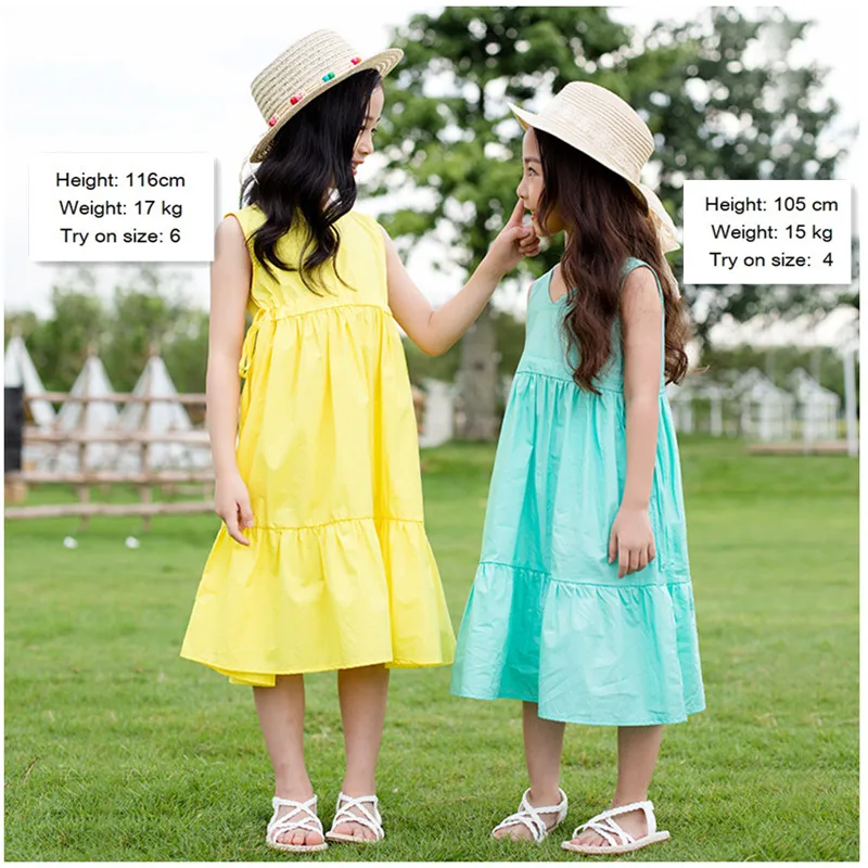 Летнее Хлопковое платье с v-образным вырезом без рукавов | Детская одежда и обувь