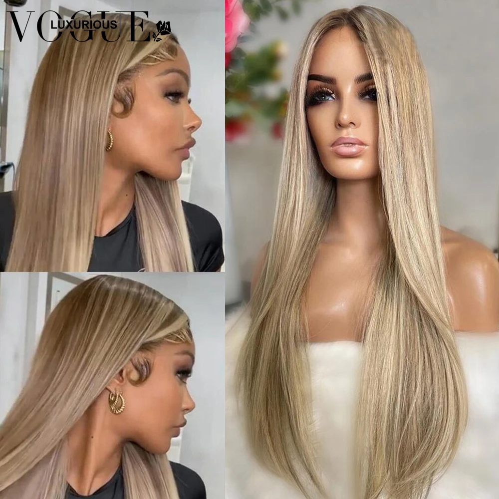 Ash Blonde Straight Lace Front Wig Highlight Human Hair Wigs Remy HD Lace Frontal Wig Transparent Lace Wigs For Women Human Hair