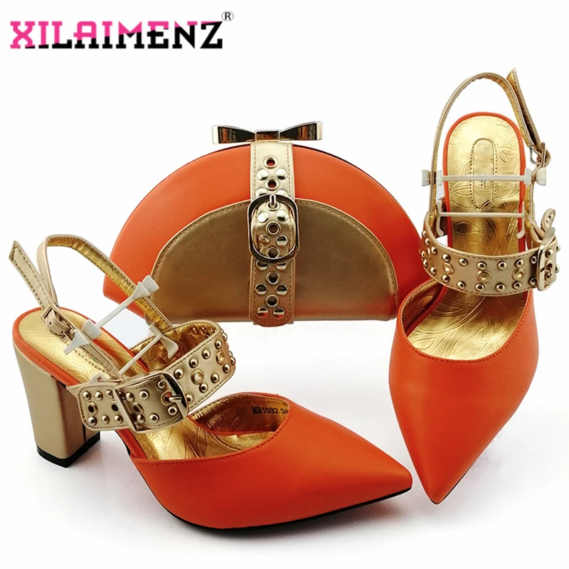 

High Quality 2019 Atumn Special Arrivals Orange Matching Shoes and Bag Set In Heels Matching Shoes and Bag Set for Party