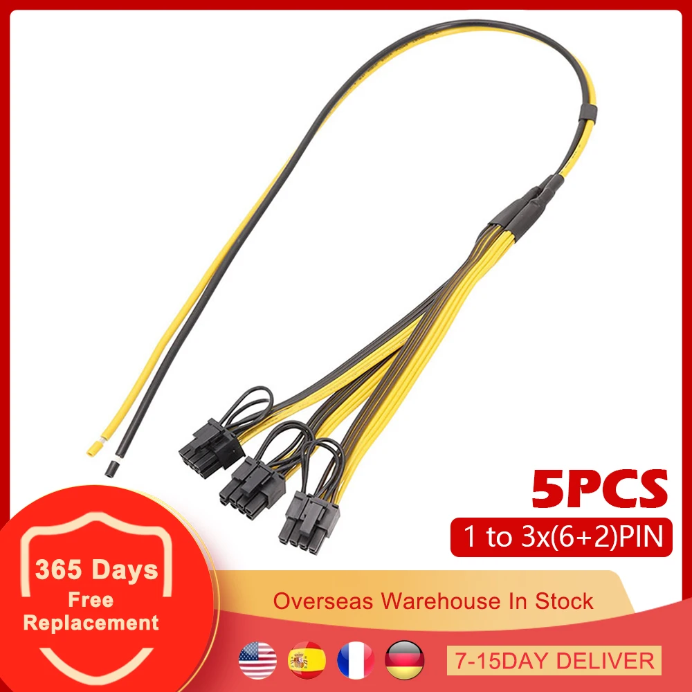 5 шт. 70 см кабель питания 1-3 8 Pin 6 + 2 PIN графическая карта PCI-E BTC ETH кабельный