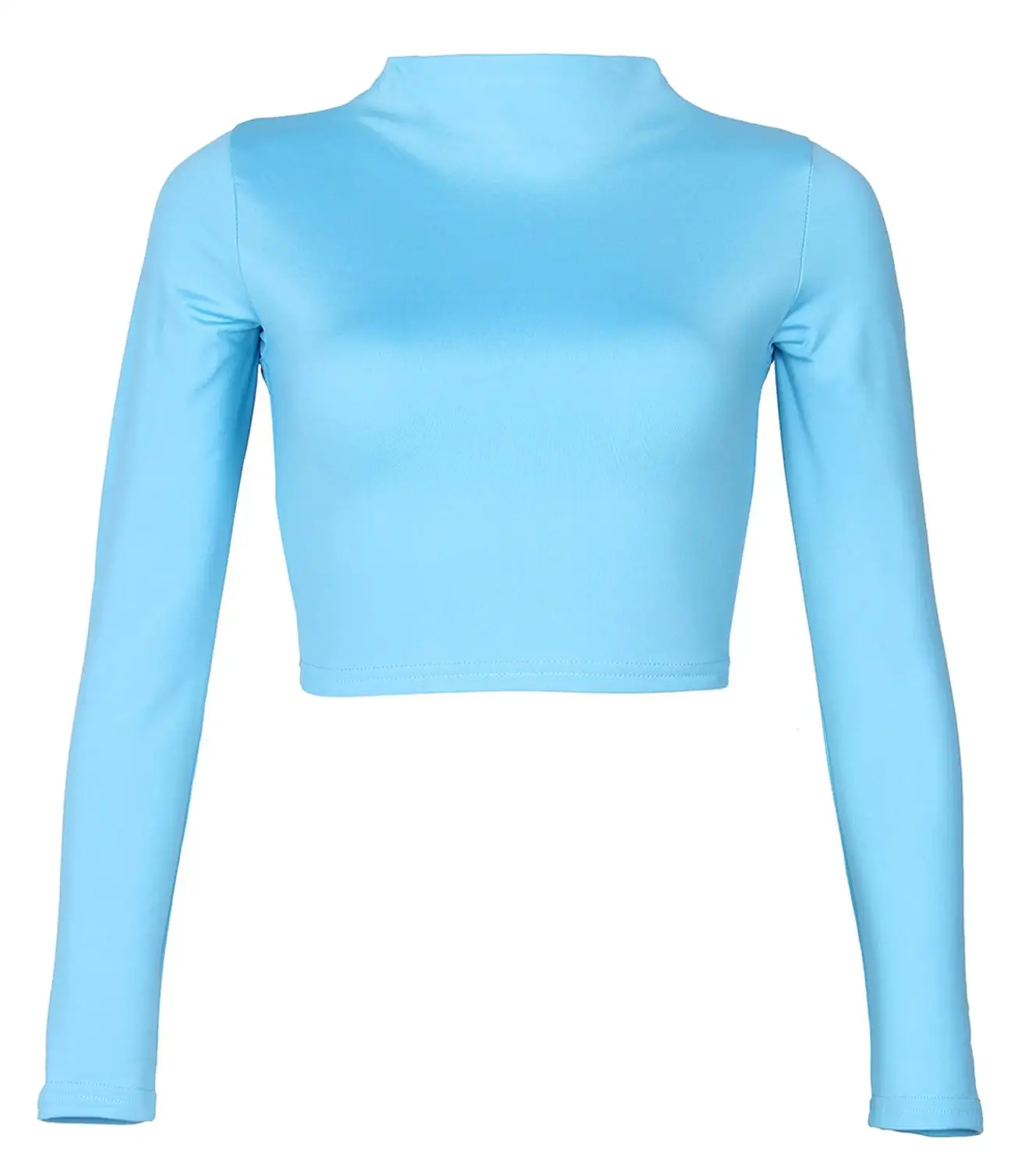 Light Blue Укороченный топ, черные футболки, сексуальные базовые короткие футболки, женские Клубные Белые женские футболки Harajuku, весенние и Зимние Топы с длинным рукавом - Цвет: Light Blue