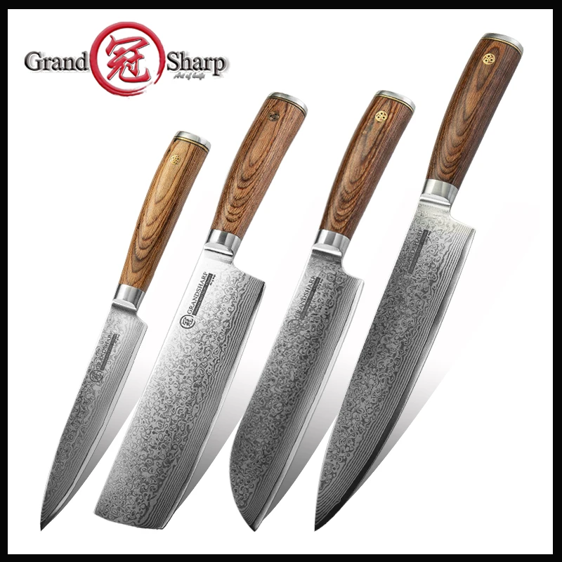 Grandsharp 4 шт. Φ 67 слоев vg10 японские кухонные ножи из дамасской стали шеф повара