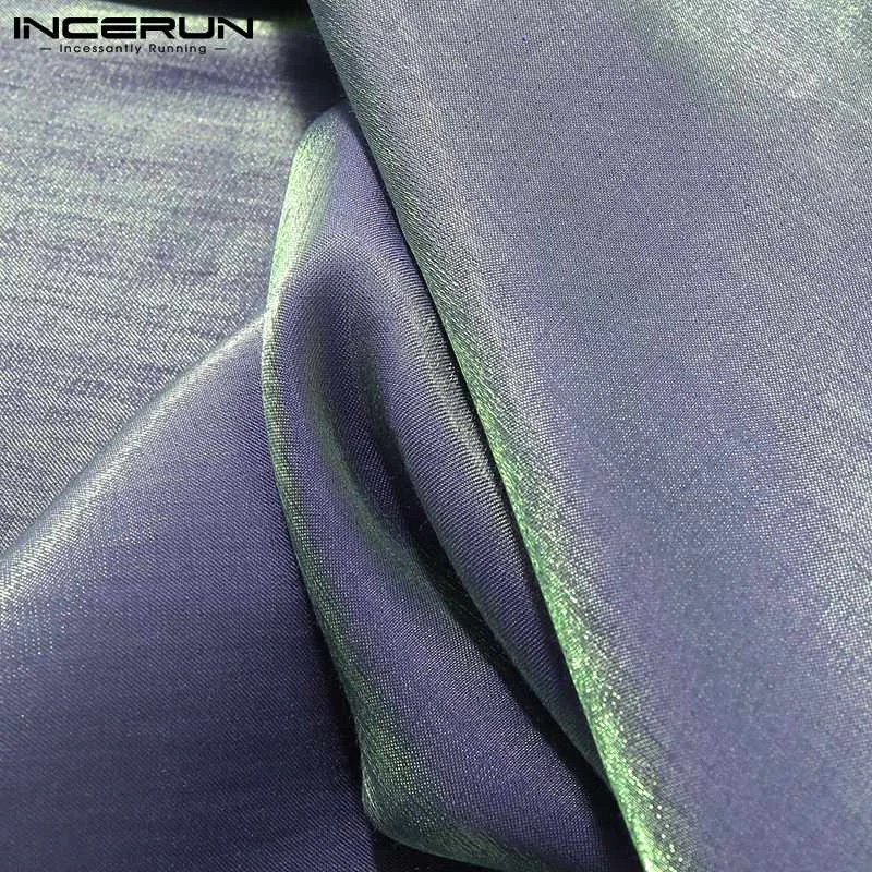 

Long Sleeve Turn Down Collar Blouse INCERUN Men Fashion Solid Color Shirts Man Casual Button Camisa Sexy Shiny Dress Shirt S-5XL