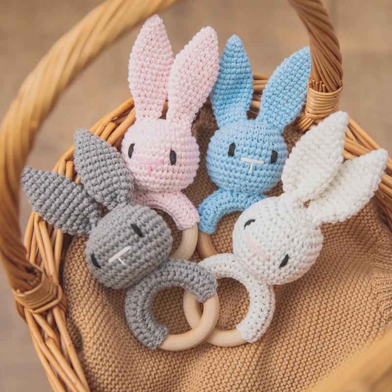 Baby Rattle Crochet Amigurumi Bunny Rattle Bell Newborn Knitting Gym Toy Educational Teether Baby Mobile Rattle Toy 0-12 Months
