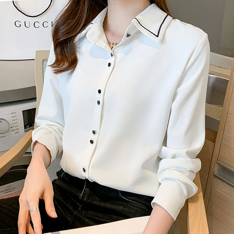 Женская шифоновая блузка на пуговицах Повседневная однотонная элегантная