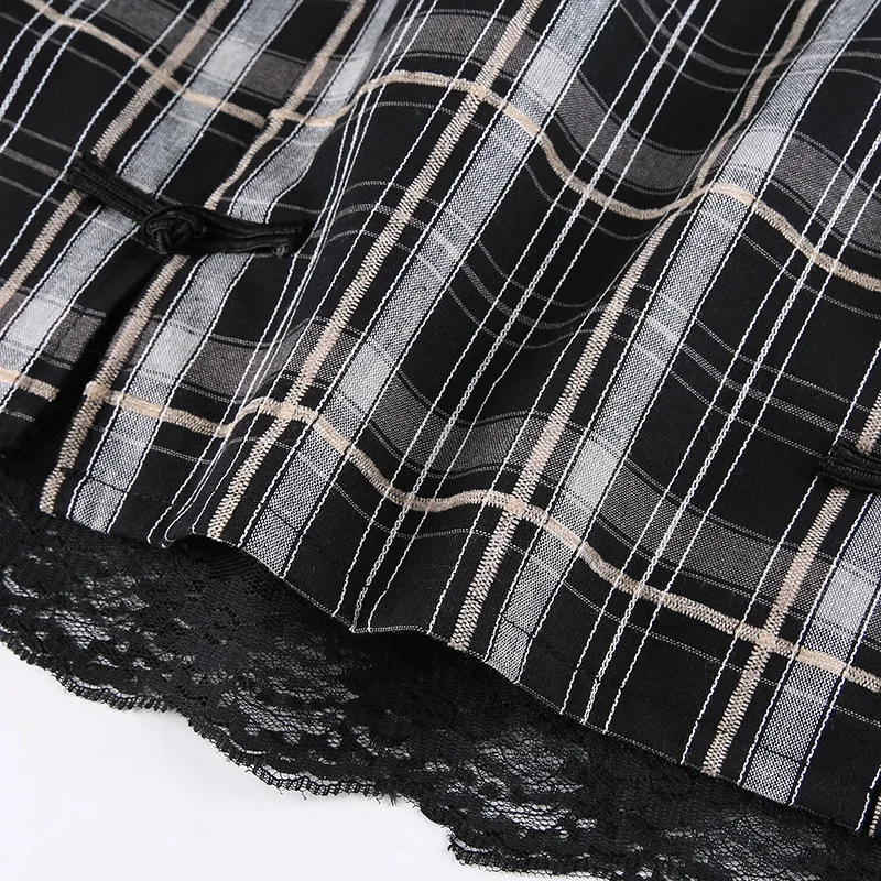 

2021 Black Gothic Streetwear Short Skirt Summer Women A-line Lace Plaid Printed High Waist Causal Sexy Lace Short Mini Skirts