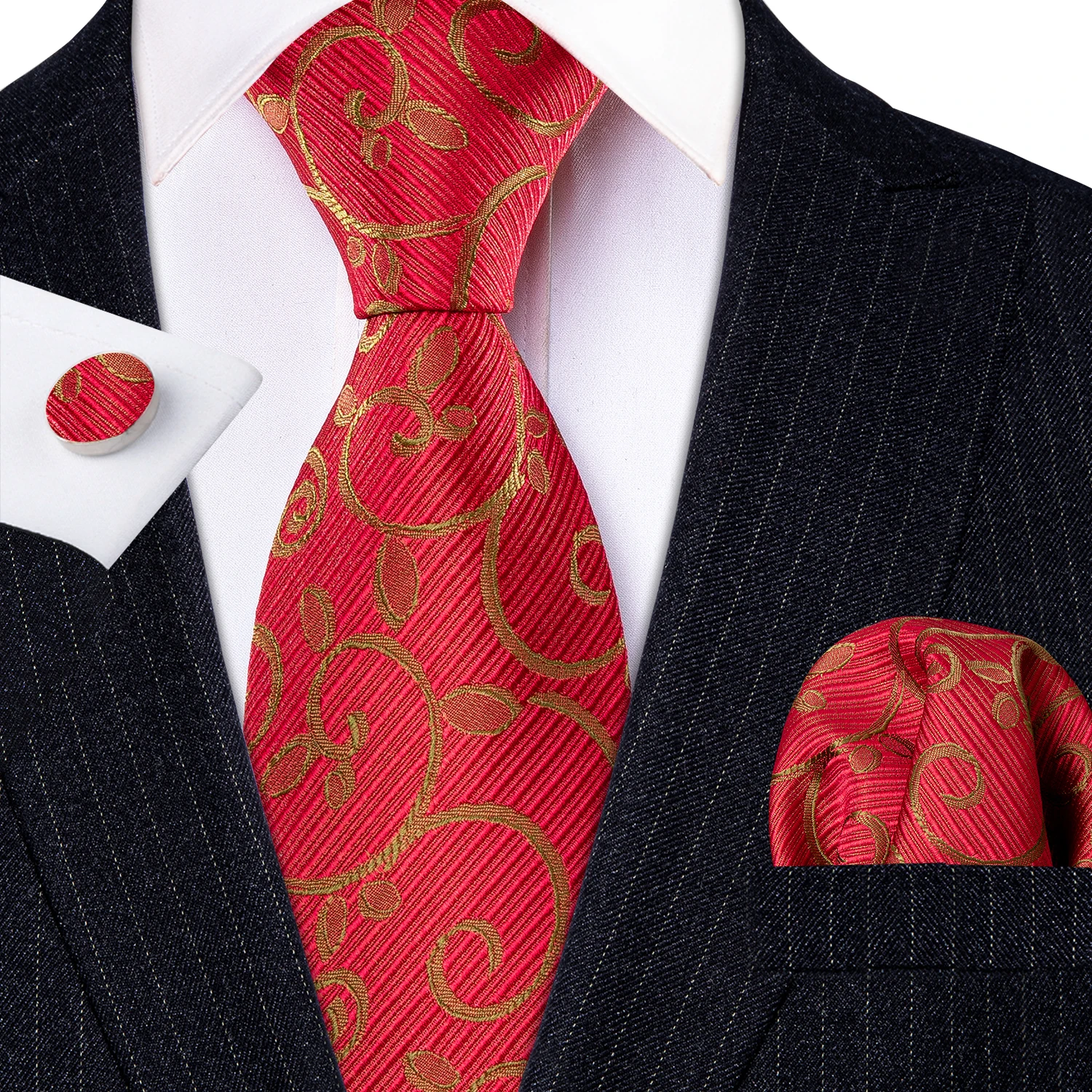 

New Fashion Wine red Gold Paisley 100% Silk Neckties for Men Jacquard Party Wedding Handkerchief Cufflink Tie Set Barry.Wang