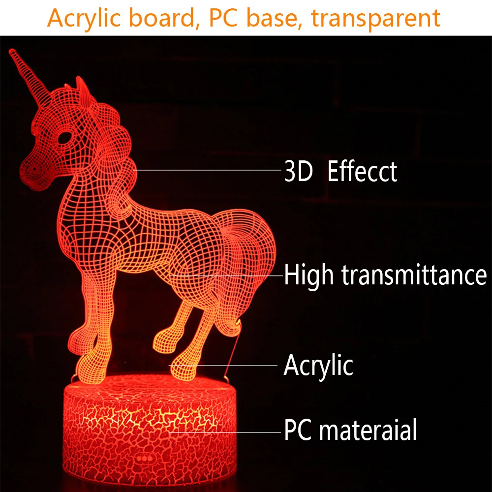 Горячая Распродажа лошадь серии 3D маленький Ночной светильник сенсорный