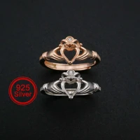 6mm heart prong claddagh ring settings rose gold plated solid 925 sterling silver adjustable ring bezel for gemstone 1294232