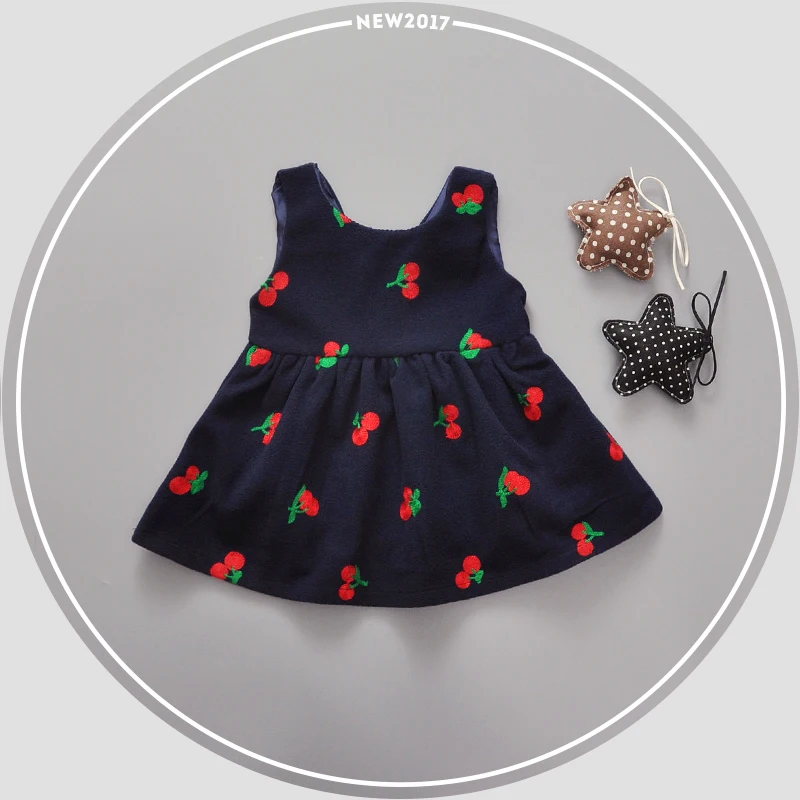 Плотная одежда для маленьких девочек платье с вишневым принтом без рукавов