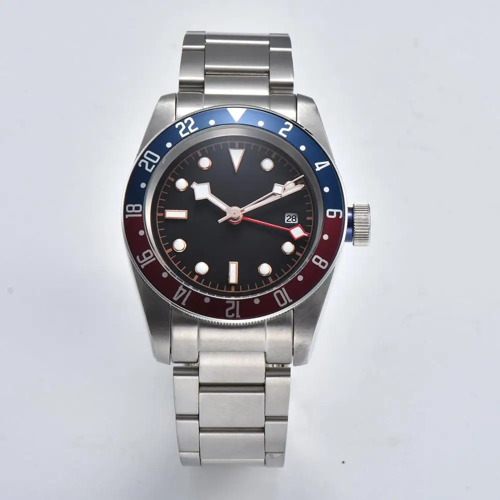 Часы наручные автоматические GMT watch 41 мм чехол из минерального стекла и стали