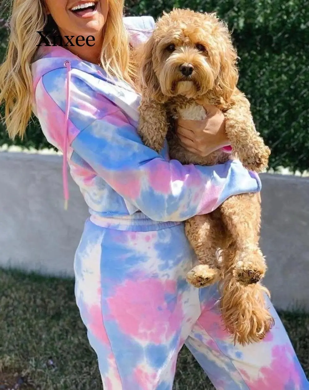 

Female Autumn Zipper Dyeing Crop Sweatshirt Tie-dye Track Pants Set Women Street Two Piece Sweatpants pink Active Wear Outfits