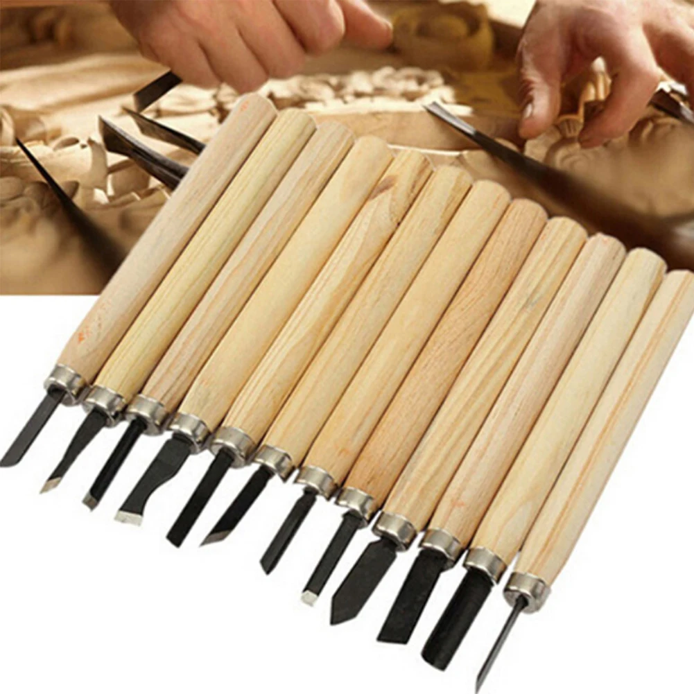 

12pcs Professional Wood Carving Chisel Knife Hand Tool Set For Basic Detailed Carving Woodworkers Gouges Multi Purpose DIY Tools