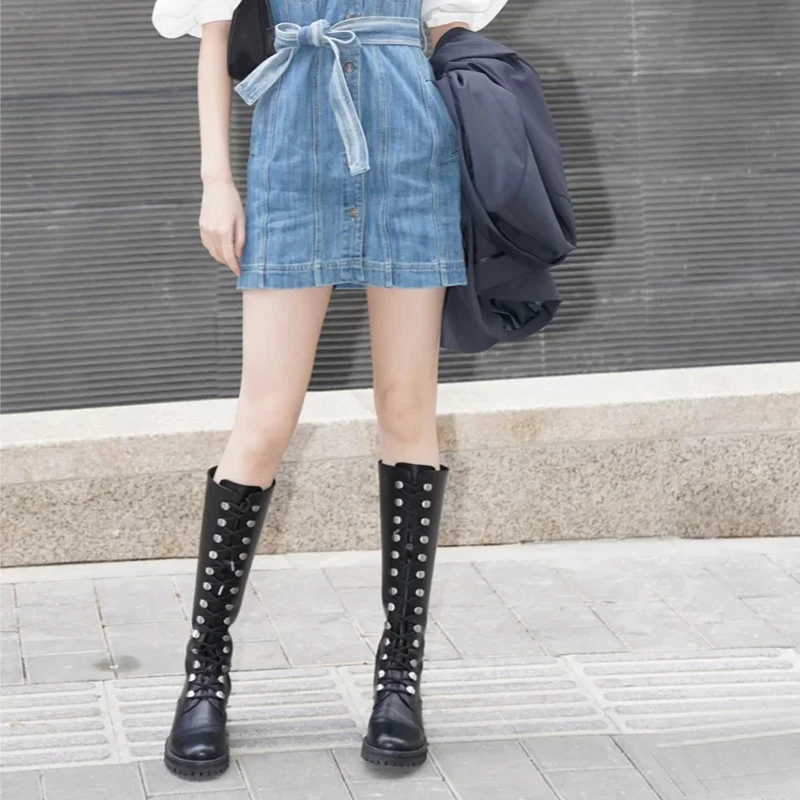 

Metal Decoration Women's Autumn/winter 2020 New Thick-heeled Thick-soled Over-the-knee Boots Handmade Shoes for Women