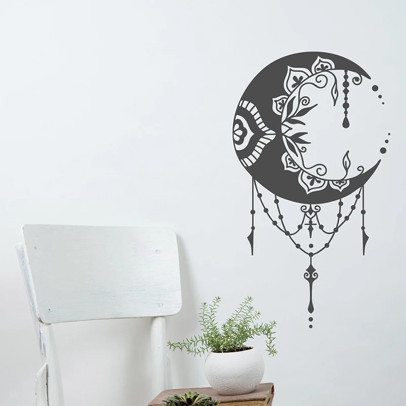 Crescent Moon Виниловые наклейки Wall Art Decoration Mandala Boho Декор Фрески DIY A720|Наклейки на стену|