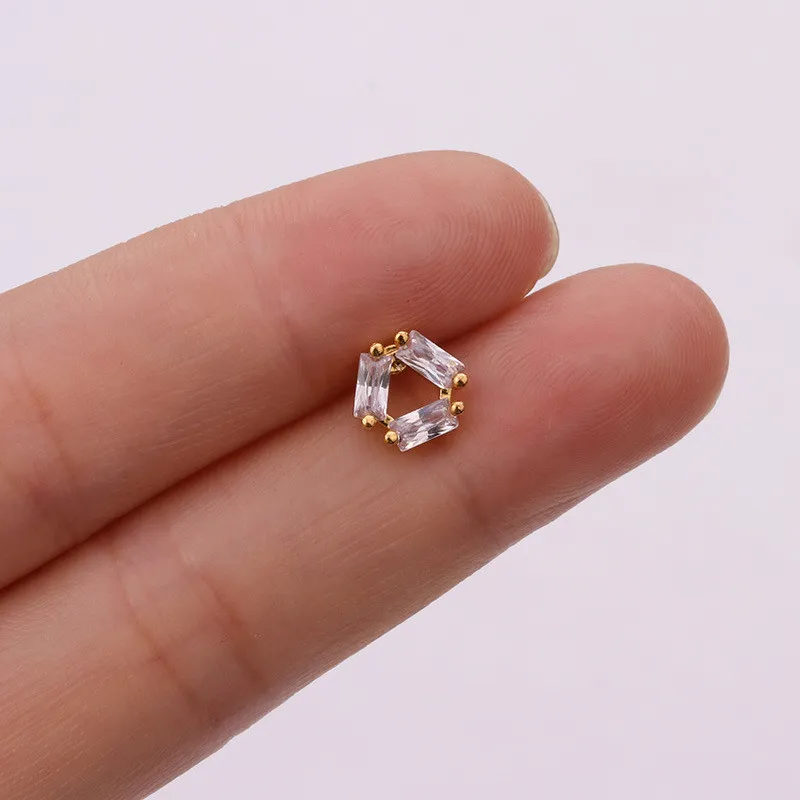 FZHH054201510 TTLIFE Various Crystal Flower Cartilage Piercing Helix Jewelry Stainless Steel CZ Ear Stud Tragus Cartilage Conch Earring Stud - Окраска металла: FZHH054201510