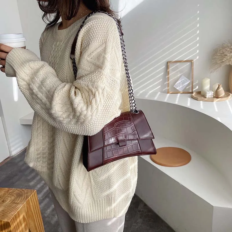 Элегантная женская сумка через плечо с узором крокодиловая кожа новинка 2019