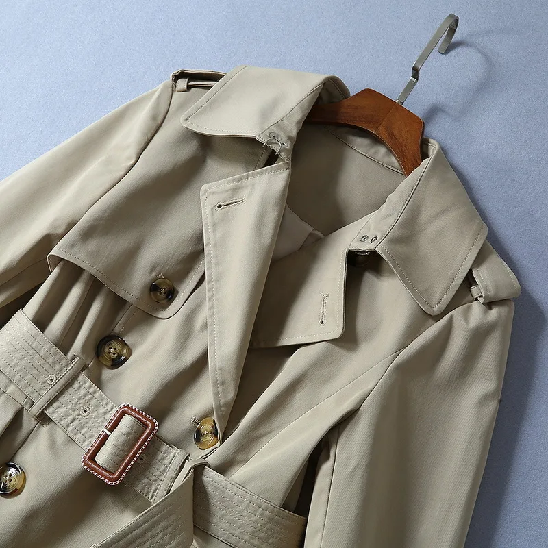 Английский стиль двубортный Женский Тренч 2019 осень/зима элегантный оборки