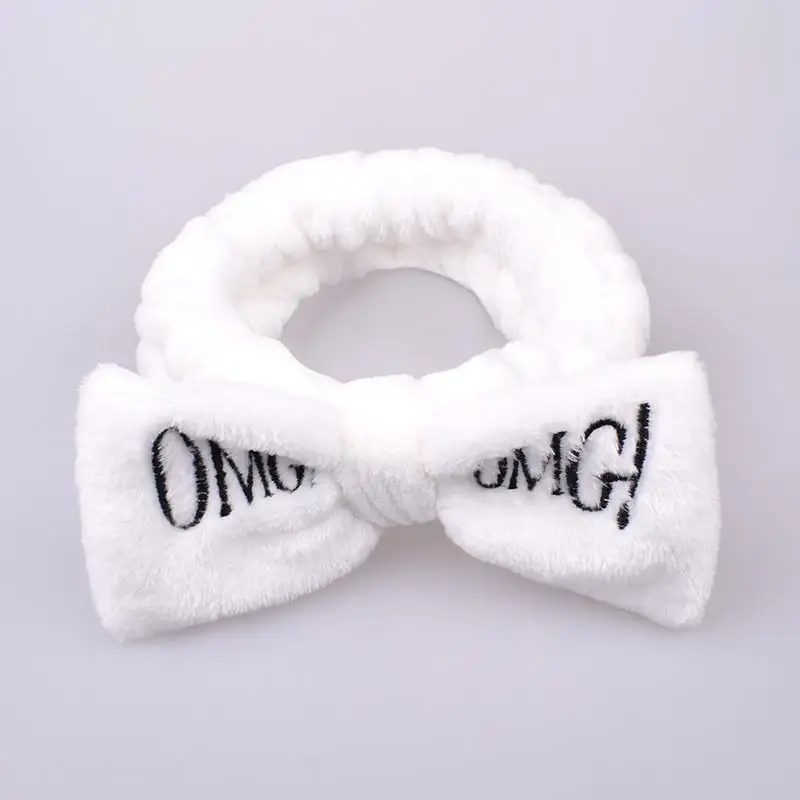 style1 white Новое письмо "OMG" Повязки для женщин Flannel Мягкий Лук Повязки Девушки мыть лицо turban Симпатичные эластичные головные уборы аксессуары для волос - Цвет: style1 white