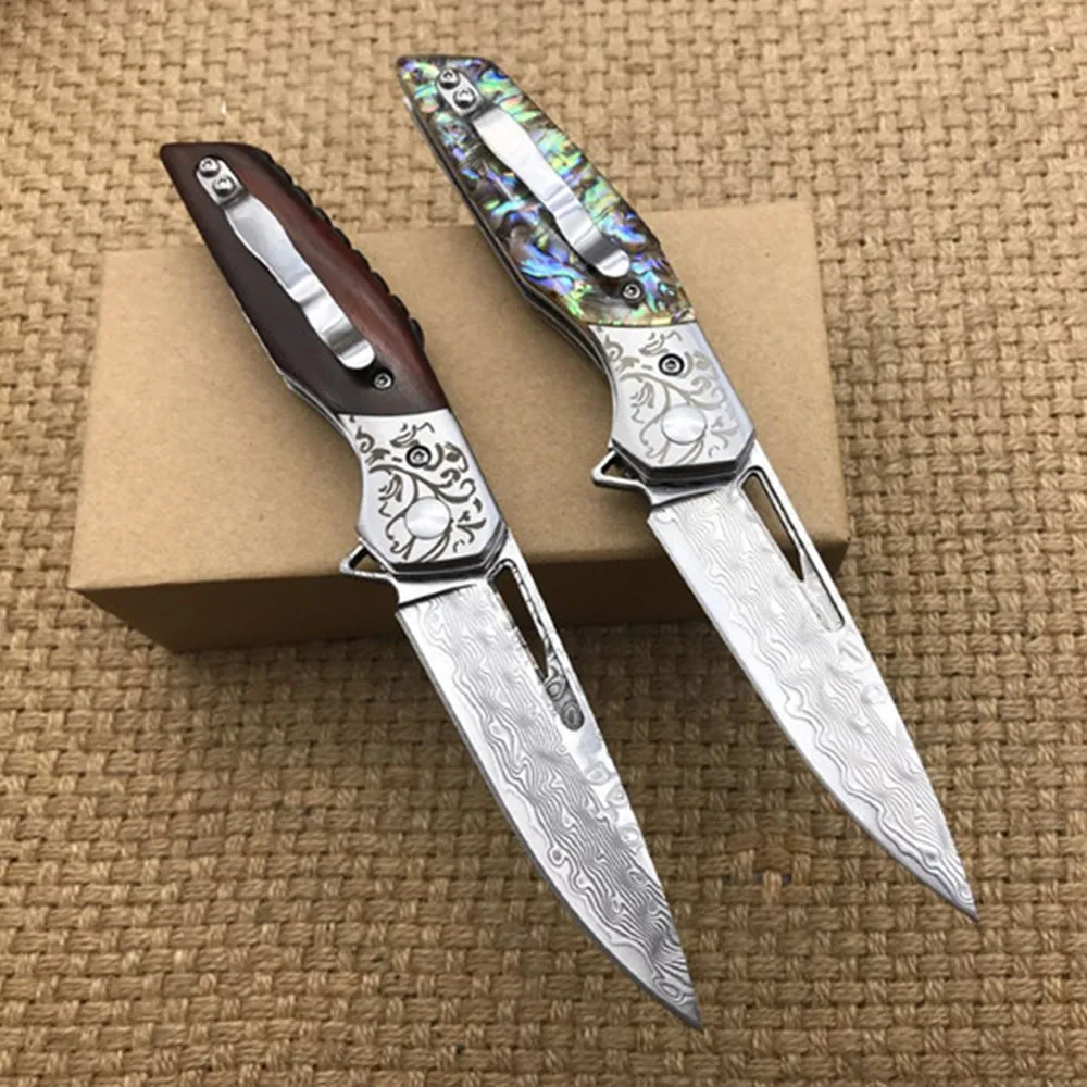 Складной нож из дамасской стали ручка розового дерева изысканный подарок