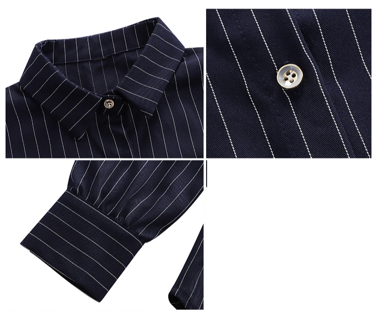 

Blouse Women 2021 Turn Down Collar Office Blouse For Women Striped White Chiffon Blouse Shirt Women Blouses Blusas Mujer D393