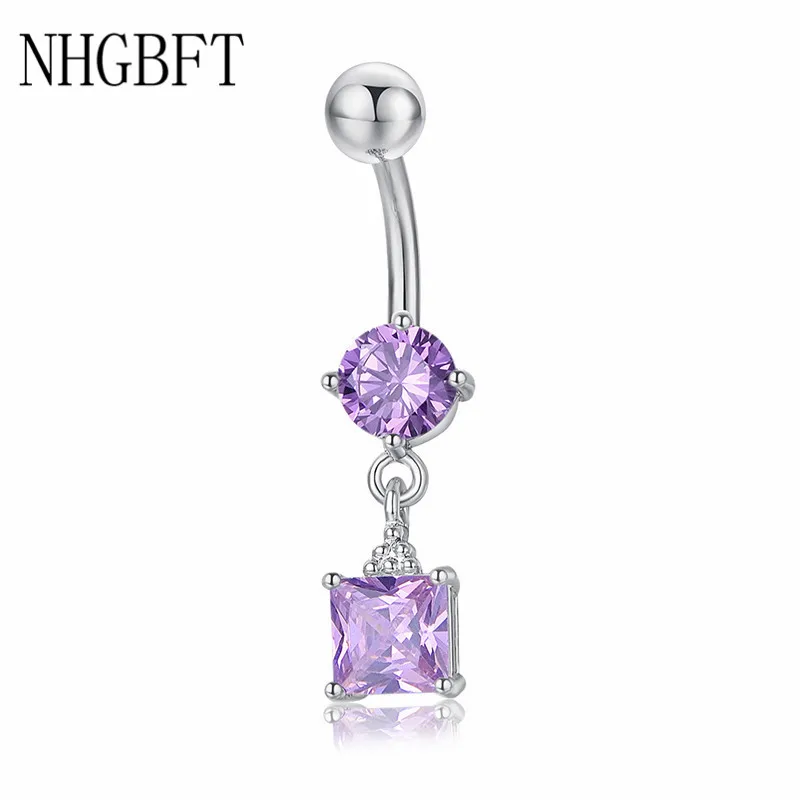 NHGBFT длинное круглое квадратное циркониевое кольцо для пупка пирсинг женское