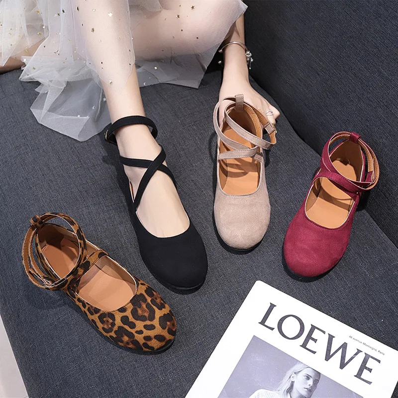 

Women Shoes Low Flat Heel Casual Comfort Shallow Mouth Strap Round Head Fashion Style for Ladies Girls Zapatos Mujer W24-04