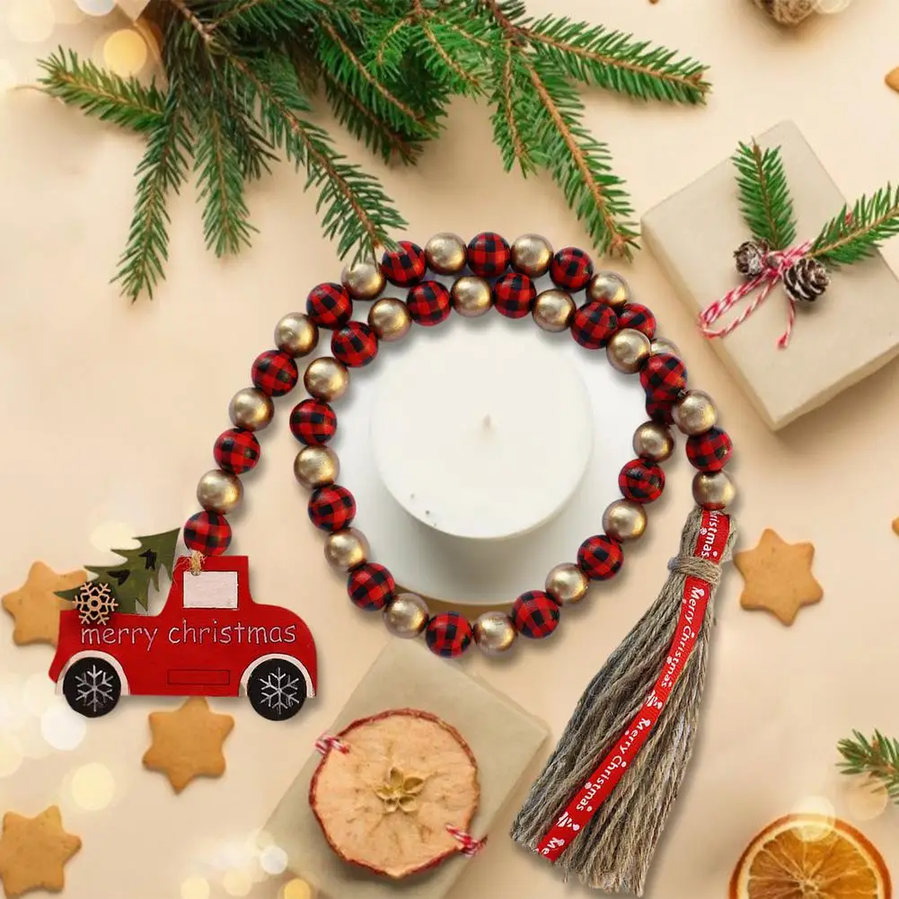 

Рождественская деревянная гирлянда из бусин с кисточками, цветные деревянные бусины, рождественские украшения для дома, фермерского хозяй...