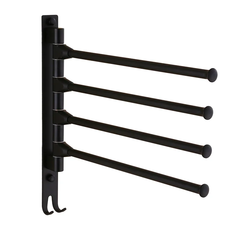 

European black space aluminum bathroom towel rack rotating rod towel rack hotel towel rack 3 bar movable pole wall mounted