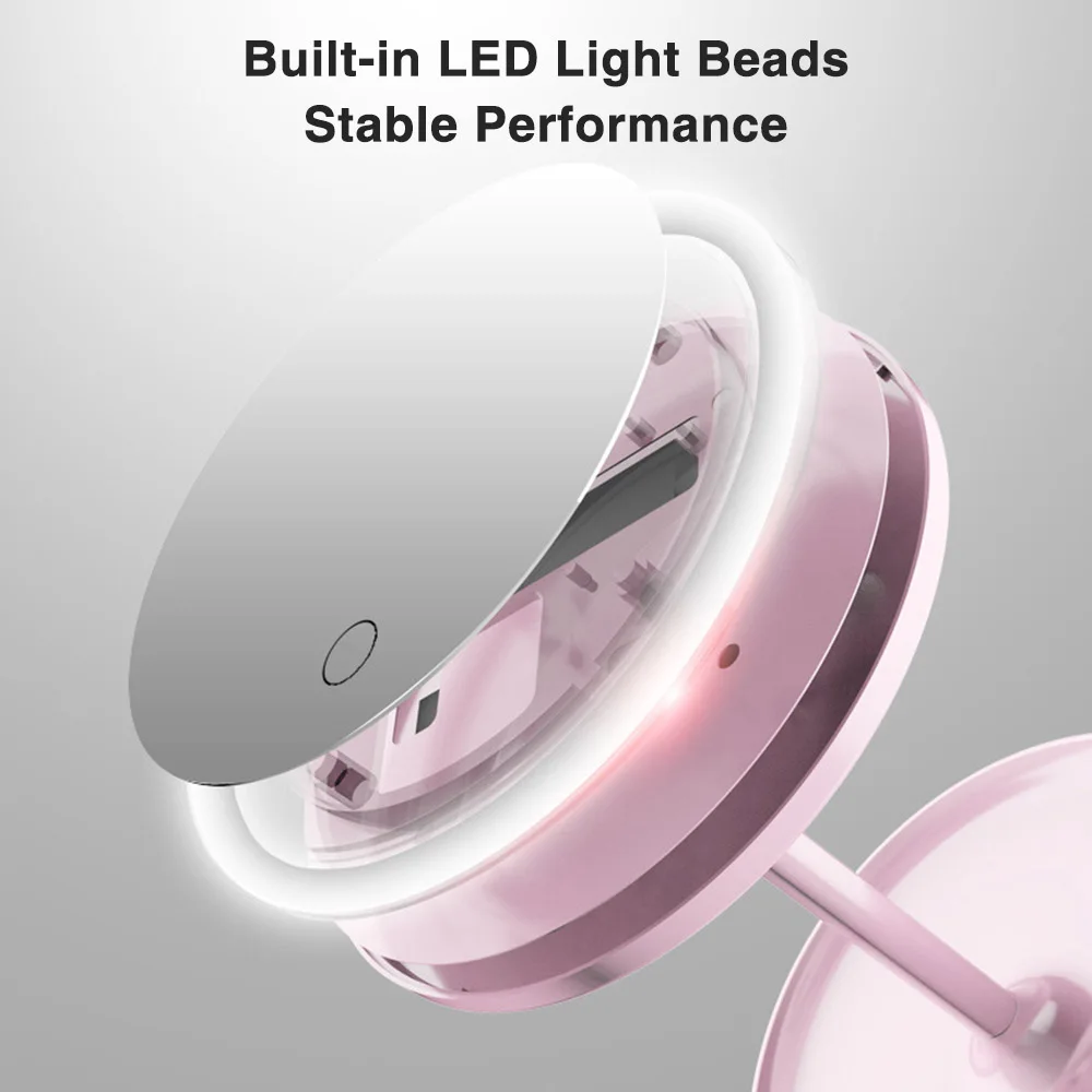 Зеркало для макияжа перезаряжаемое через USB светодиодный сенсорное плавное с