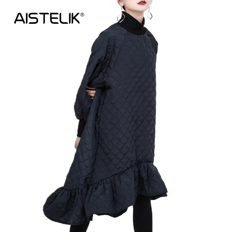 

AISTELIK 2020 autumn and winter wear new fashion women's loose ruffled fishtail dress plus cotton dress