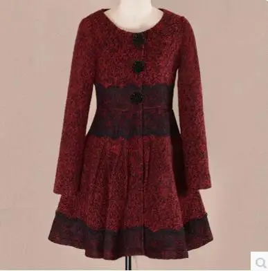 Женское однобортное шерстяное пальто в стиле пэчворк с кружевом и круглым