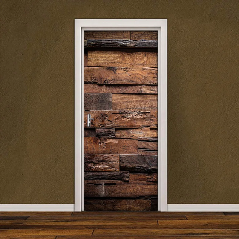 2 шт./компл. ПВХ Самоклеящиеся 3D съемные дверные наклейки ретро обои с деревянным