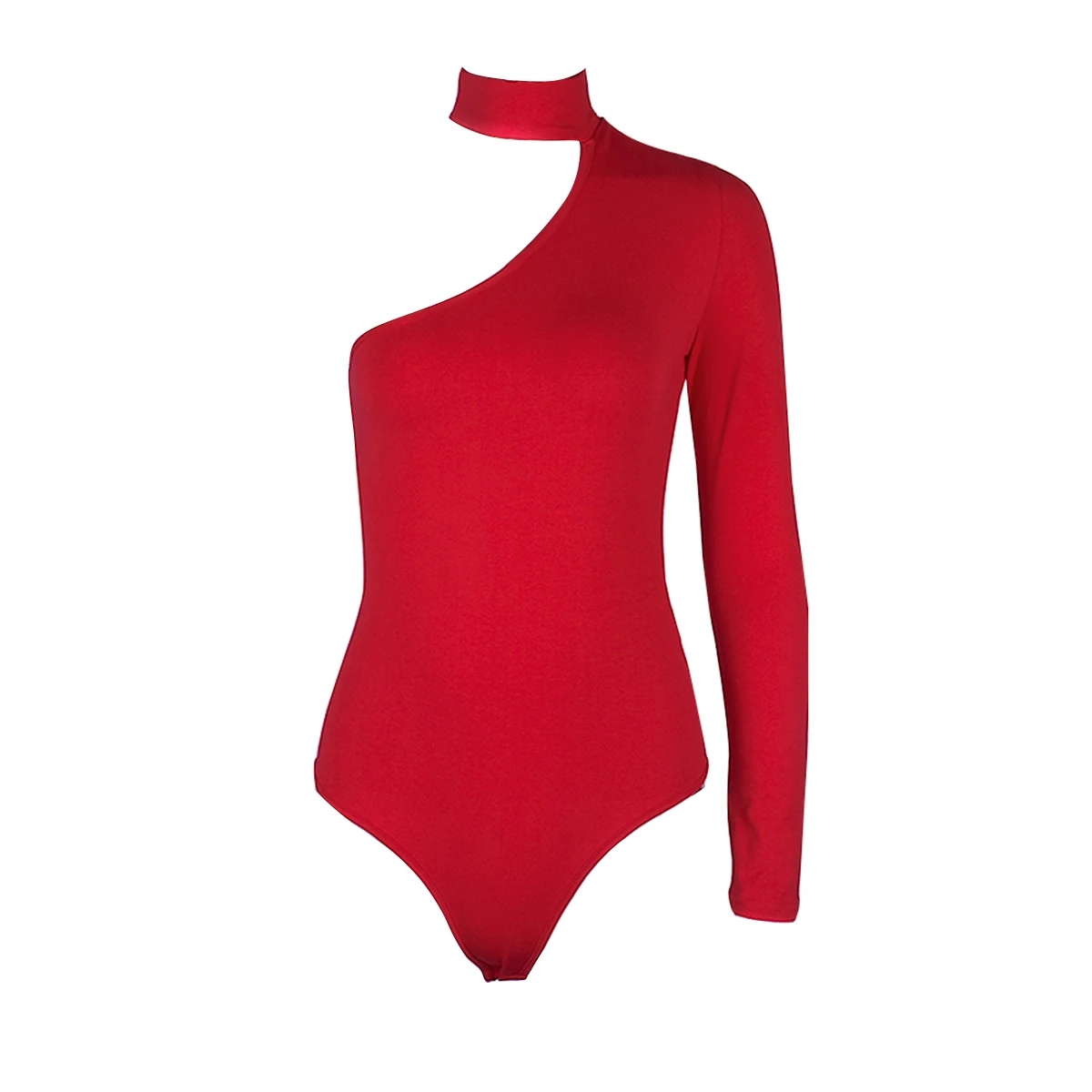 

Womens Sexy One Shoulder Bodysuit Fashion Solid Color Halter Round Neck High Waist Jumpsuit