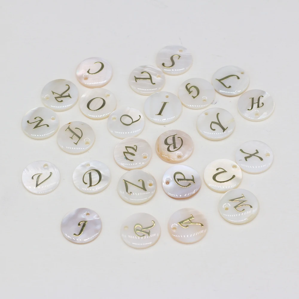 

2 Pcs Natural Shell Pendant Necklace Accessories Round Shell 26 English Letters Art Font Shell Charm for Jewelry Making Bracelet