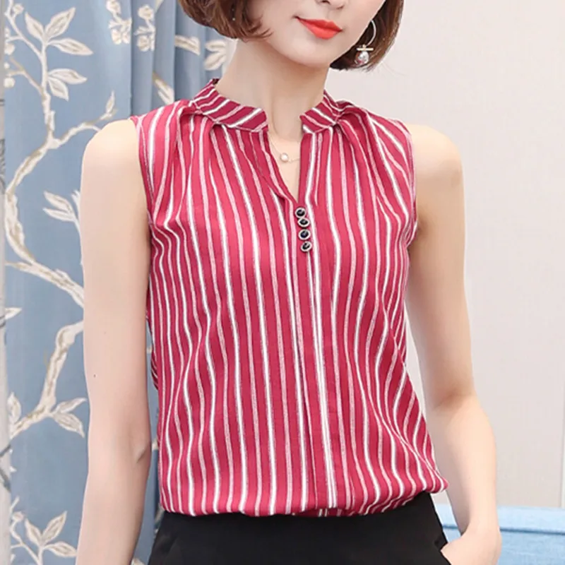Fashion Woman Blouses 2018 Summer Tops for Women and Ladies Sleeveless Blusa Feminina Plus Size Red/Black |