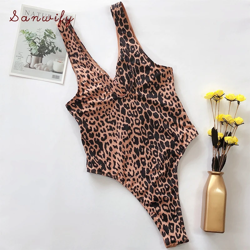 

2020 Sexy Leopard Print Piece Swimsuit Women Hollow Out Swimwear Push Up Bathing Suits Summer Beach Wear