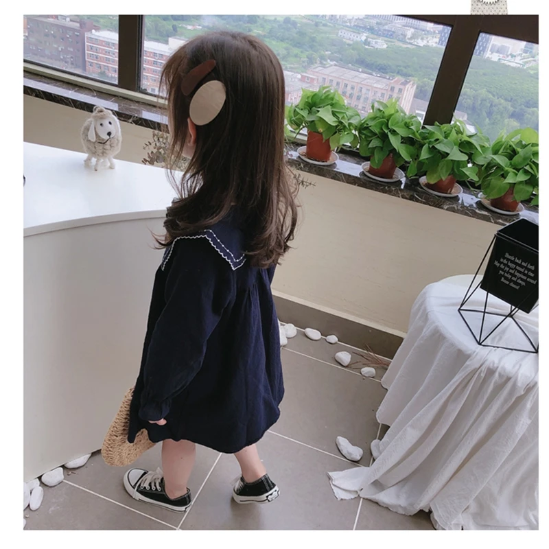 Детское платье с длинным рукавом-фонариком матросским воротником | Детская