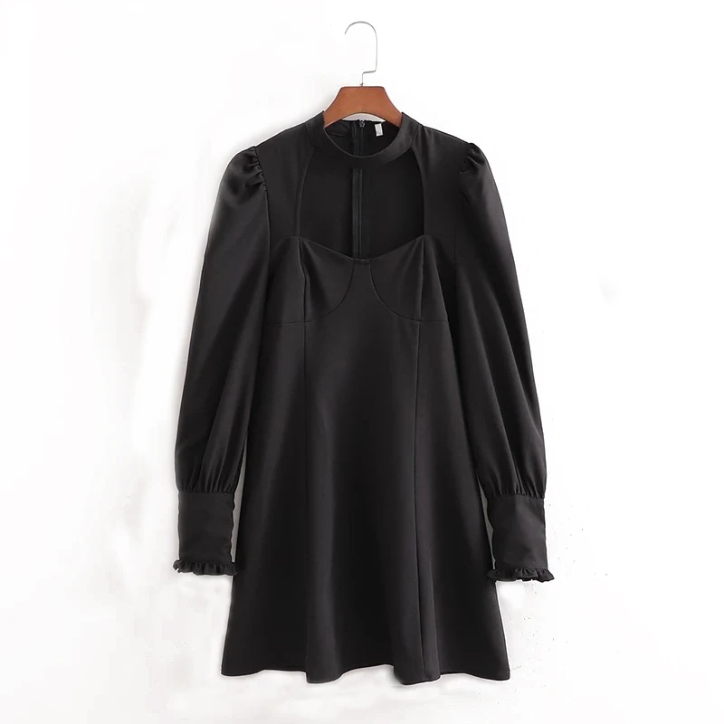 

Women Fashion Black Halter Dress New Arrival Long Sleeve Ladies Party Mini Dress
