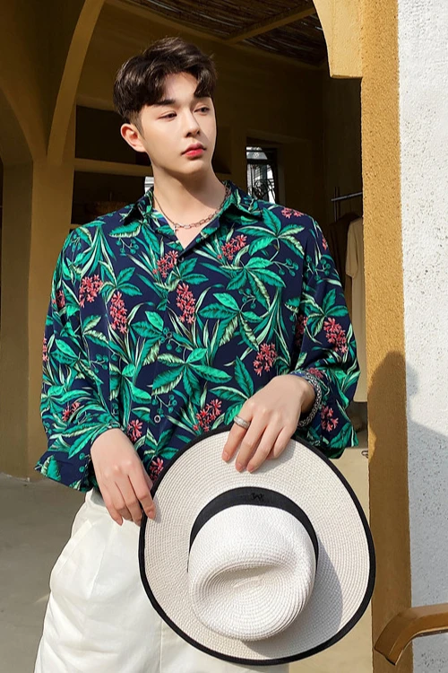 

M-XXL!Spring and summer floral shirt men's personality western style loose trend leisure travel vacation beach clothes western s