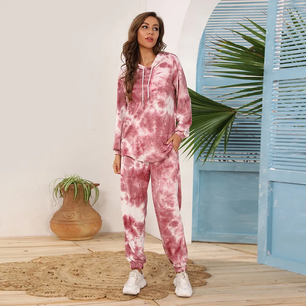

Sportswear Women Workout Clothes Sports Suit Leisure Suit Hoodies Set Tie-Dyed Style Long Sleeve Big Size Fashion Suit
