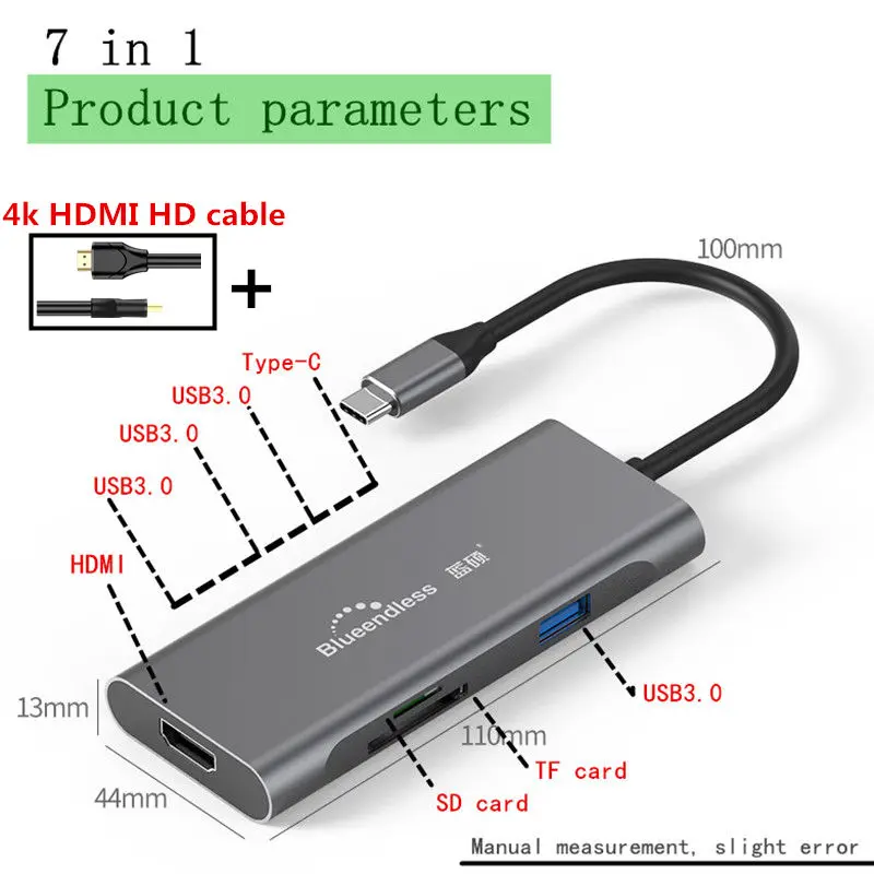Type-C концентратор док-станция для ноутбука USB 3,0 HDMI TF LAN PD usb-c для Macbook для huawei mate 10 P20 pro XiaoMi samsung S8 9 - Цвет: combination