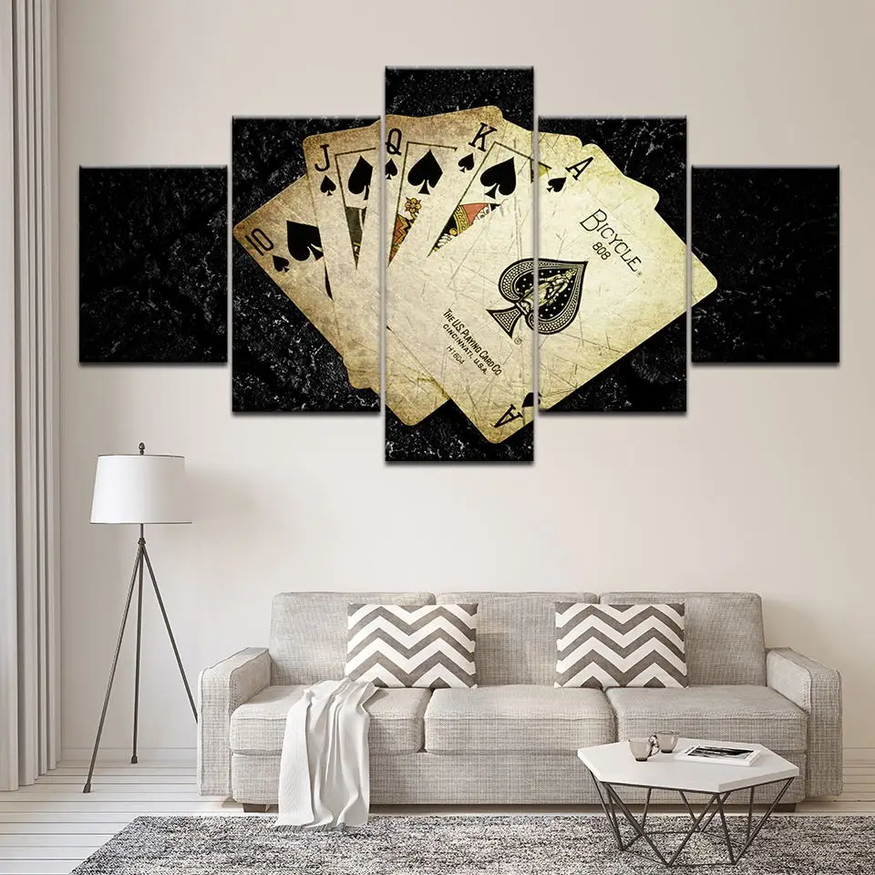 

Poster Wall Modular Pictures Canvas Art Prints 5 Panel Fashion Poker Game Geometric Spray Painting Retro Bedroom Home Decoration