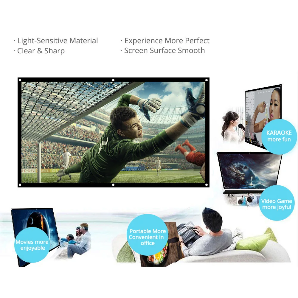 Портативный проекционный экран H60 60 &quot/72&quot/84 &quot/100&quot/120&quot HD 16:9 белый лавсановый
