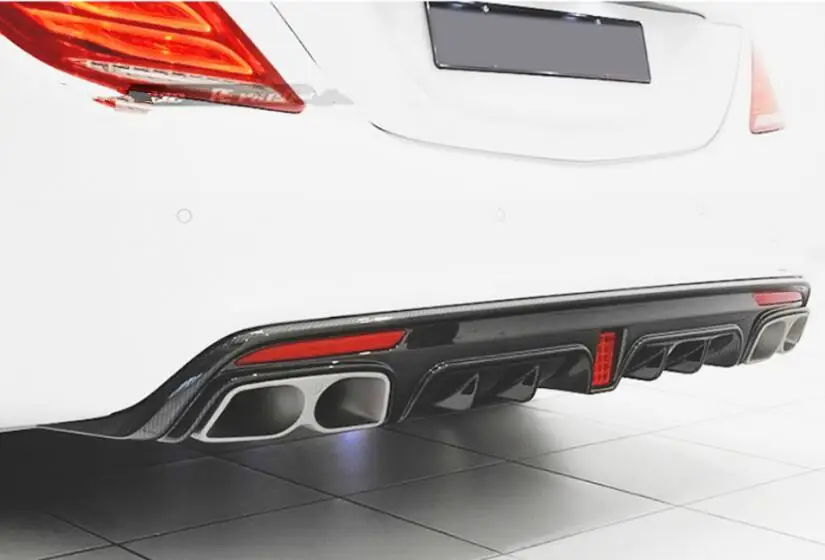 W222 s-класс Настоящее карбоновое волокно задний бампер для губ разветвитель диффузор с выхлопными наконечниками для BENZ W222 S63 S65 s-класс AMG