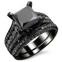 milangirl modyle new fashion cocktail party ring set square cut black cubic zirconia black fashion jewelry