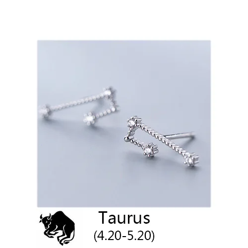 Taurus Trustdavis 925 Твердые ювелирные изделия из настоящего стерлингового серебра 12 созвездие серьги гвоздики подарок на день рождения для женщин девочек DA330 - Окраска металла: Taurus