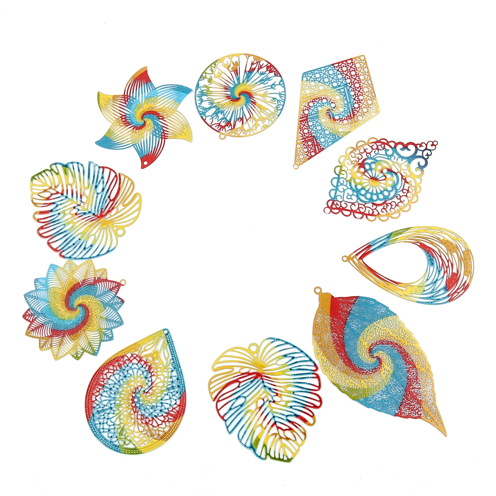 5 шт. Радуга вихревой сплав железа Филигранное тиснение Подвески полые